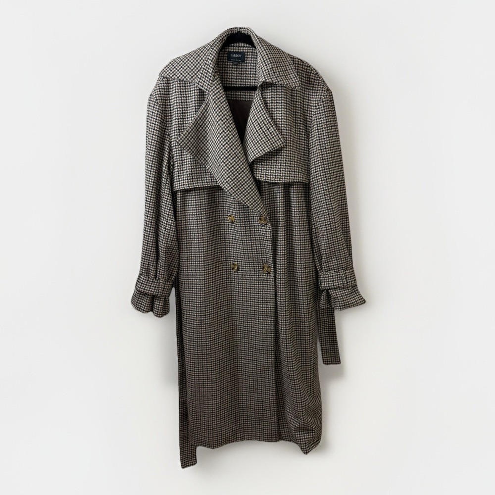 Bardot Academia Houndstooth Double Breasted Trench Coat Preppy Womens Small (4)
